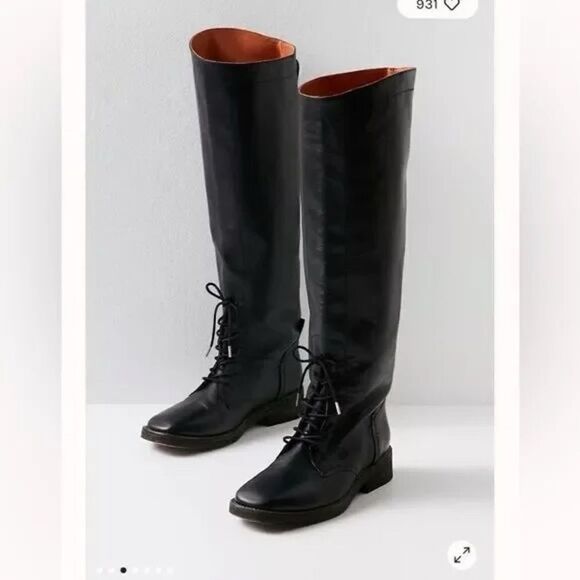 Free People We The Free Tanner Tall Boots Black Leather Knee High Flat US 9 - Picture 1 of 14